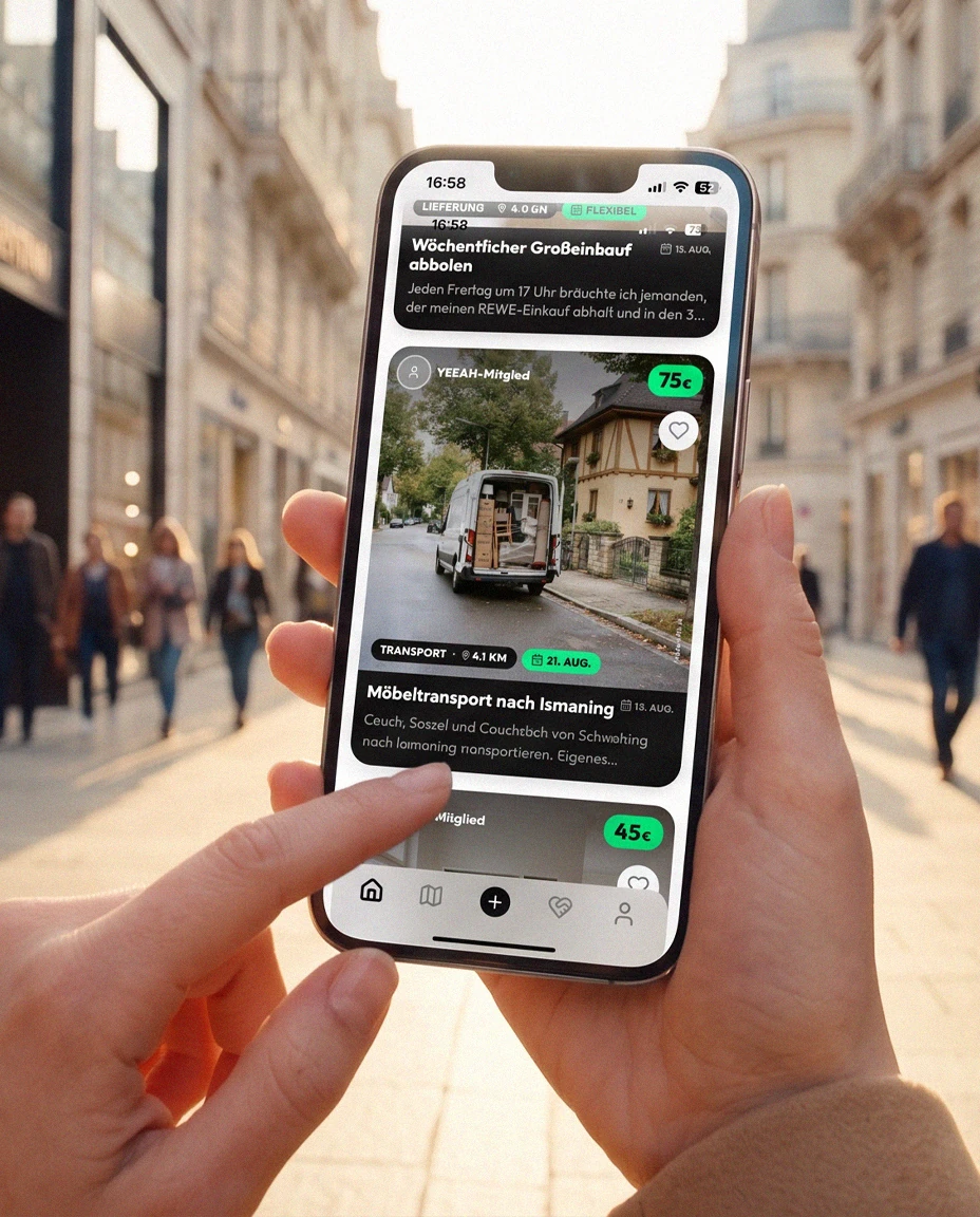 YEEAH! App auf einem Smartphone in der Hand